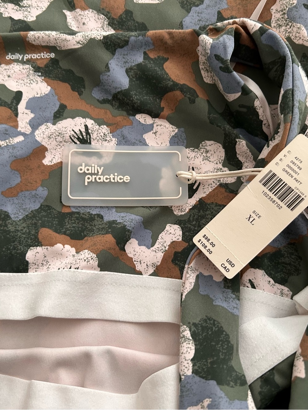 daily practice Camo Print Active Top - Green, Brown & Blue
NWT